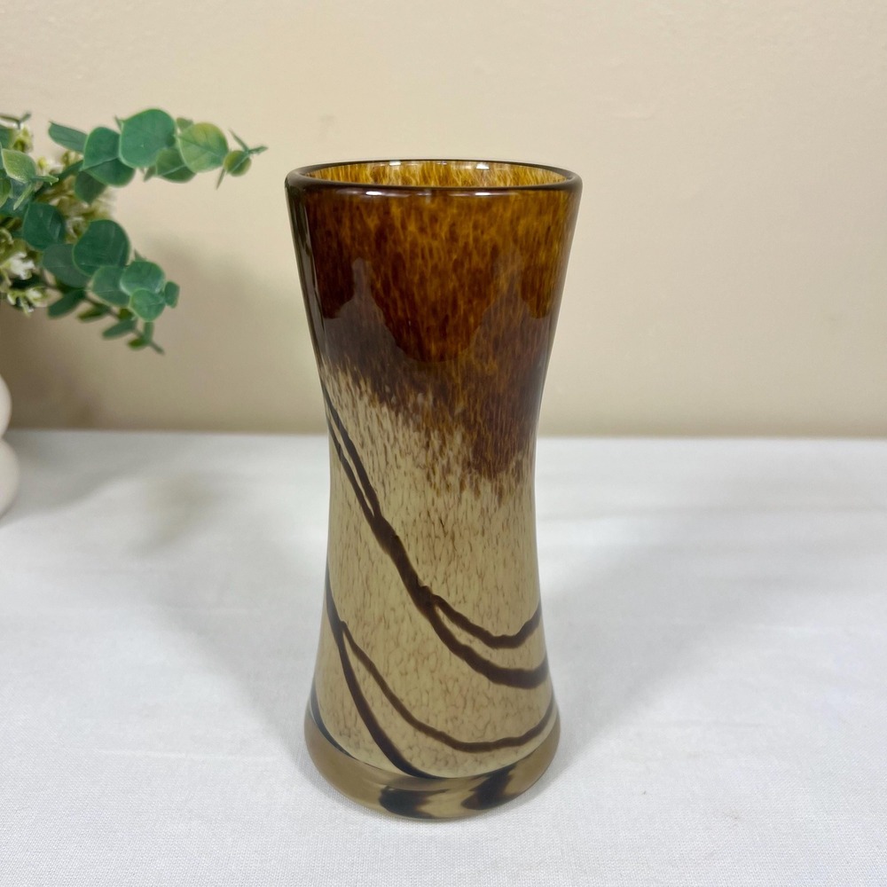 Small Vintage Handblown Glass Tortoise and Swirl Vase